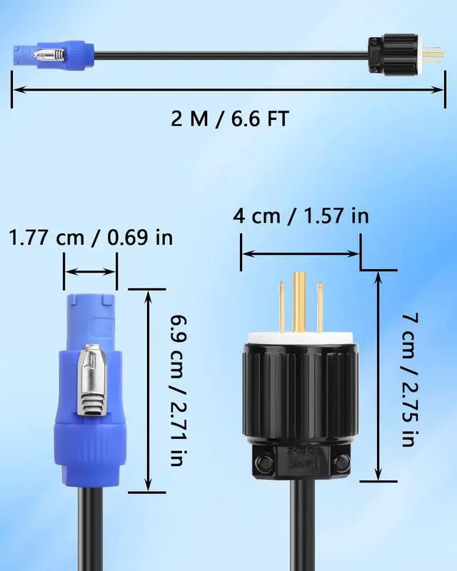 Alt view image 7 of 7 - 3-Prong NEMA 5-15P to PowerCON AC Power Cord, 13AWG 15A NEMA 5-15P to 3 Pin PowerCON Male Connector Extension Power Cable for Outdoor Stage Light Series LED Screen - 2M / 6.6FT