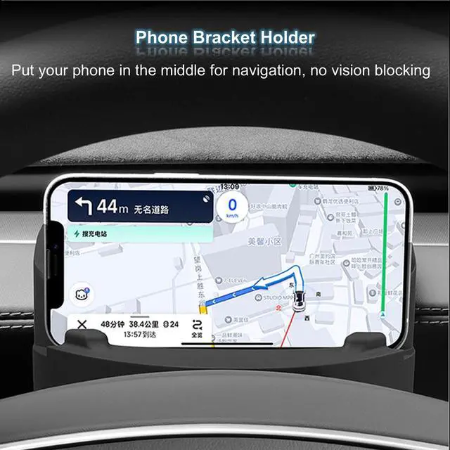 Alt view image 4 of 7 - Silicone Steering Wheel Sunglasses Holder Compatible with Tesla Model Y Juniper 2025, Dashboard Phone Stand Holder, Instrument Panel Tray Sunglasses Box Phone Mount for Tesla Model Y Refresh