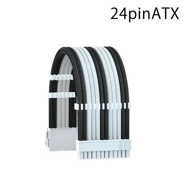 Alt view image 2 of 7 - 16AWG PSU Extension Power Supply Cable Kit for GPU/CPU, 24 PIN/(6+2) PIN/(4+4) PIN Cable Management, 11.8inch with Cable Combs(Black+White,WTP)