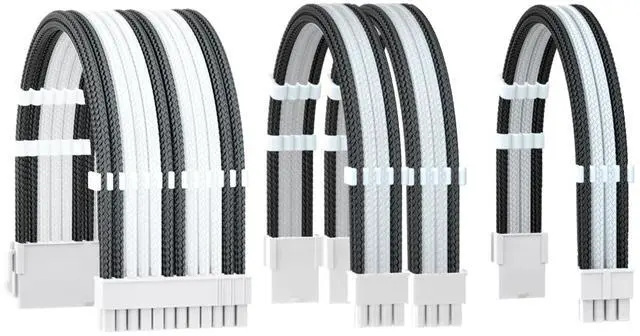 Main image of 16AWG PSU Extension Power Supply Cable Kit for GPU/CPU, 24 PIN/(6+2) PIN/(4+4) PIN Cable Management, 11.8inch with Cable Combs(Black+White,WTP)