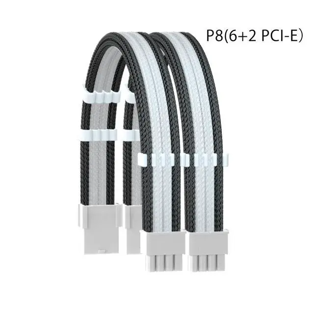 Alt view image 3 of 7 - 16AWG PSU Extension Power Supply Cable Kit for GPU/CPU, 24 PIN/(6+2) PIN/(4+4) PIN Cable Management, 11.8inch with Cable Combs(Black+White,WTP)