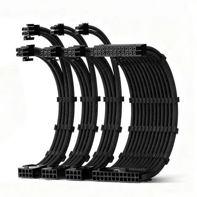 Main image of 18AWG PSU Extension Cable Kit, PVC Fabric Texture, 1x24Pin ATX / 1x8Pin(4+4) CPU / 2x8Pin(6+2) GPU Cable Extension, 30cm with Combs, Black