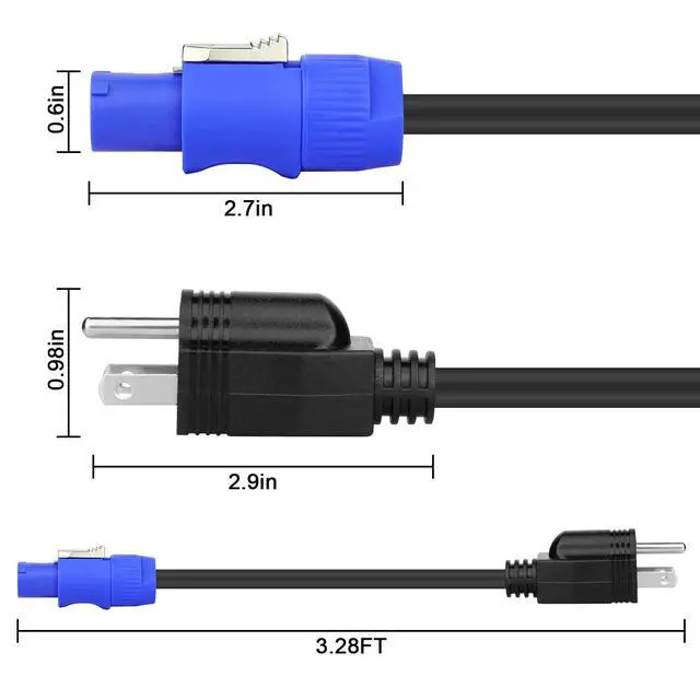 Alt view image 5 of 6 - 2 Pack Stage Light PowerCON Cable with 3 Prong Plug, 20A 3Pin 16AWG, Male to Male Power Cable for Outdoor Stage Lighting Series-1M/3FT (2PC)
