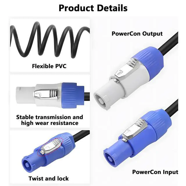 Alt view image 2 of 7 - MAYWILLA PowerCon Power Cable AC 16 AWG 3 Pin PowerCon Input to PowerCon Output Power Connector Extension Cable for Stage Light/LED Screen,Audio Video Equipment (3.3FT)