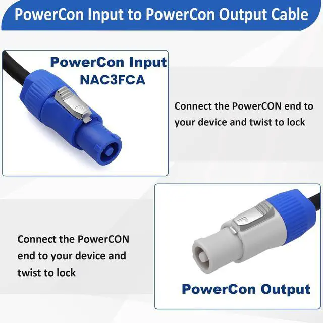 Alt view image 2 of 7 - 16AWG PowerCon Power Cable AC PowerCon Input to PowerCon Output 15A 3 Pin Power Extension Cable for LED Screen, Beam Moving Head Light, Stage Light Power, Audio Video Equipment (1M/3.2FT)