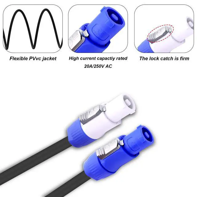 Alt view image 4 of 7 - PowerCon Power Cable AC PowerCon Input to PowerCon Output 20A 3-Pin Power Extension Cable 12AWG for LED Screen Stage Light Audio Video Equipment and More (2Meters)