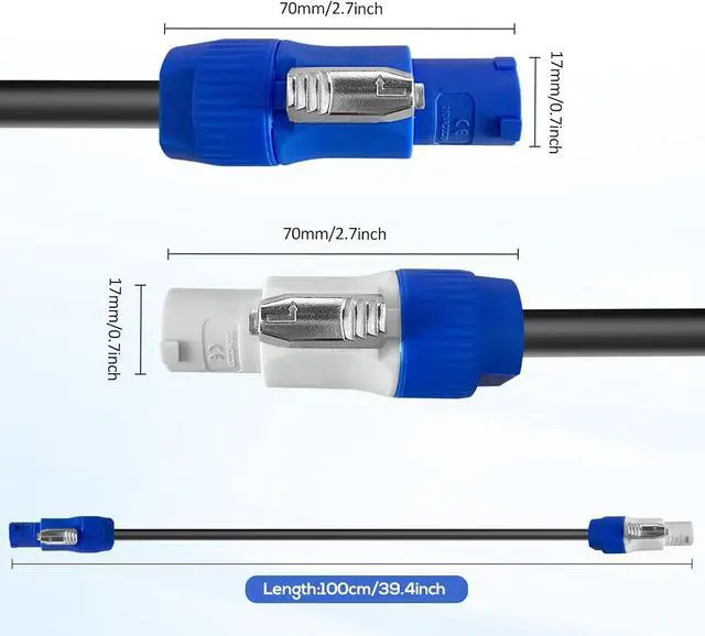 Alt view image 4 of 4 - PowerCon Power Cable AC Powercon Input to Output 14AWG 3 Pin Power Extension Cable for LED Screen Beam Moving Head Light, Stage Light Power,Audio Video Equipment and More-3FT