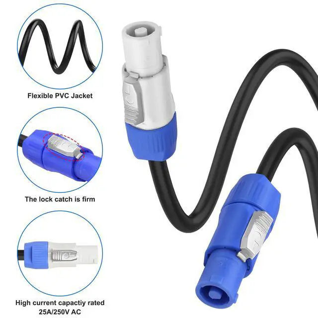 Alt view image 4 of 7 - PowerCon Power Cable 14 AWG 3 Pin AC PowerCon Input to Output Power Extension Cable Cord Wire for LED Screen Beam Moving Head Light, Stage Light Power,Audio Video Equipment and More-2M/6.5FT
