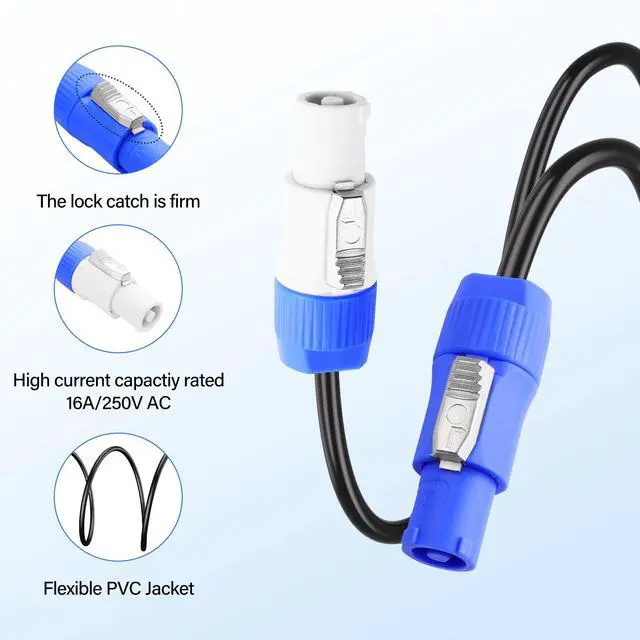 Alt view image 2 of 7 - PowerCon Power Cable,16AWG AC PowerCon Input to PowerCon Output Power Extension Cable for LED Screen Beam Moving Head Light, Stage Lighting Fixture1M/3.3FT