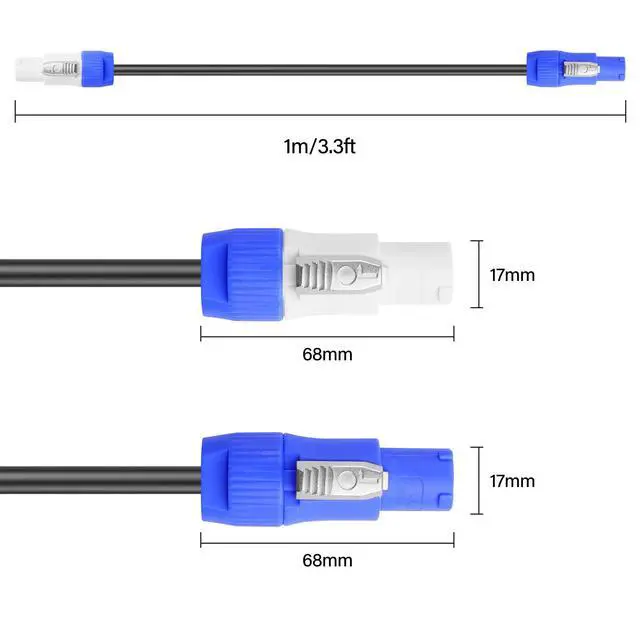Alt view image 7 of 7 - PowerCon Power Cable,16AWG AC PowerCon Input to PowerCon Output Power Extension Cable for LED Screen Beam Moving Head Light, Stage Lighting Fixture1M/3.3FT