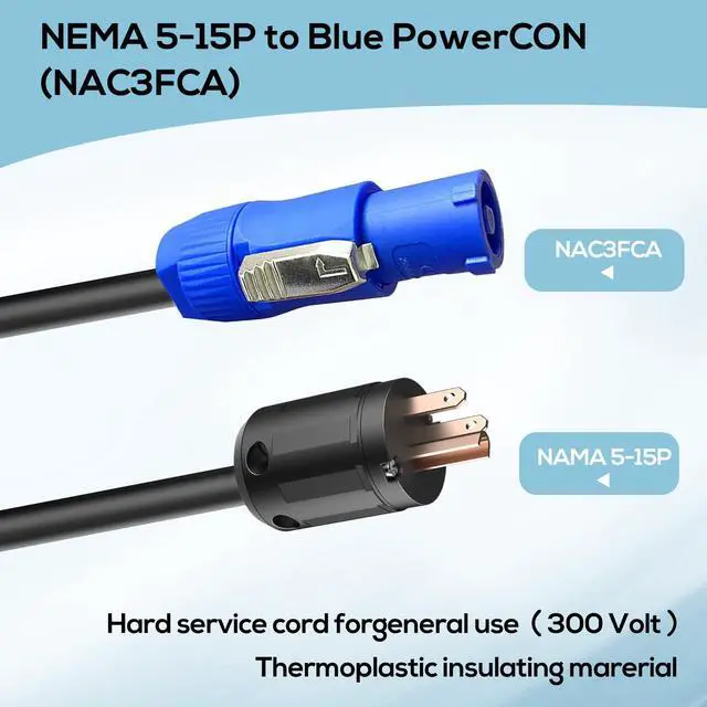 Alt view image 4 of 7 - 11AWG PowerCON Cable,NEMA 5-15p to PowerCON Connector,PowerCON Power Cable 20A 3 Pin PowerCon Input Male Connector Extension Power Wire for Outdoor Stage Light LED Screen-15FT
