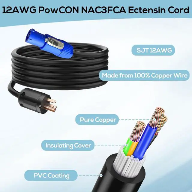 Alt view image 6 of 7 - 11AWG PowerCON Cable,NEMA 5-15p to PowerCON Connector,PowerCON Power Cable 20A 3 Pin PowerCon Input Male Connector Extension Power Wire for Outdoor Stage Light LED Screen-15FT