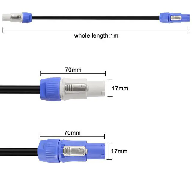 Alt view image 2 of 7 - PowerCon Power Cable - 12AWG 3 Pin Power Extension Cable for LED Screen, Beam Moving Head Light, Stage Light, Audio, Video and More - 1M/3FT