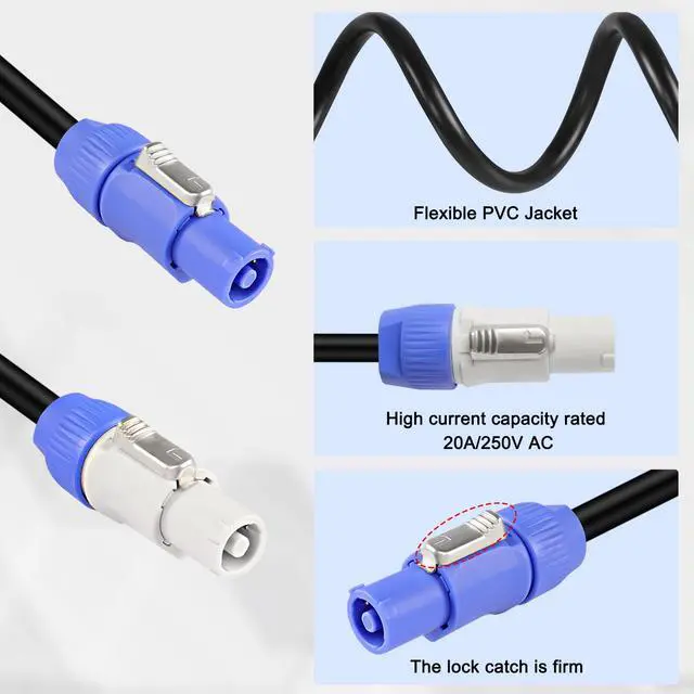 Alt view image 4 of 7 - PowerCon Power Cable - 12AWG 3 Pin Power Extension Cable for LED Screen, Beam Moving Head Light, Stage Light, Audio, Video and More - 1M/3FT