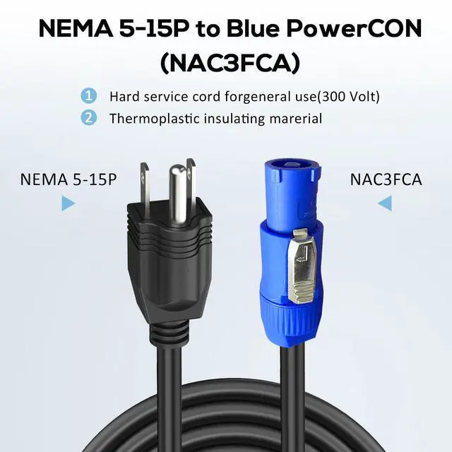 Alt view image 2 of 6 - 3-Prong NEMA 5-15P to PowerCON AC Power Cable Cord 20A 3 Pin PowerCon Input Male Connector to NEMA 5-15P Male Extension Power Wire 16AWG for Outdoor Stage Light LED Screen-6FT