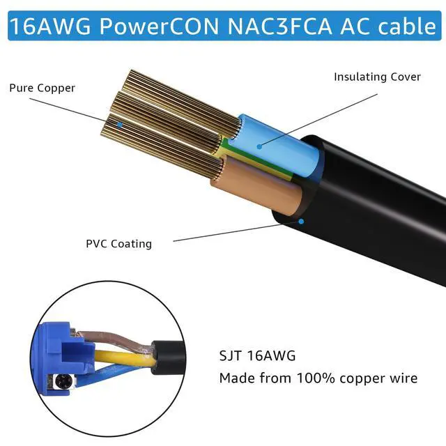 Alt view image 4 of 7 - 3-Prong NEMA 5-15P to PowerCON Cable 20A 3 Pin PowerCon Input Connector to NEMA 5-15P Connector Cord 16AWG for Outdoor Stage Light LED Screen-3.05M/10FT