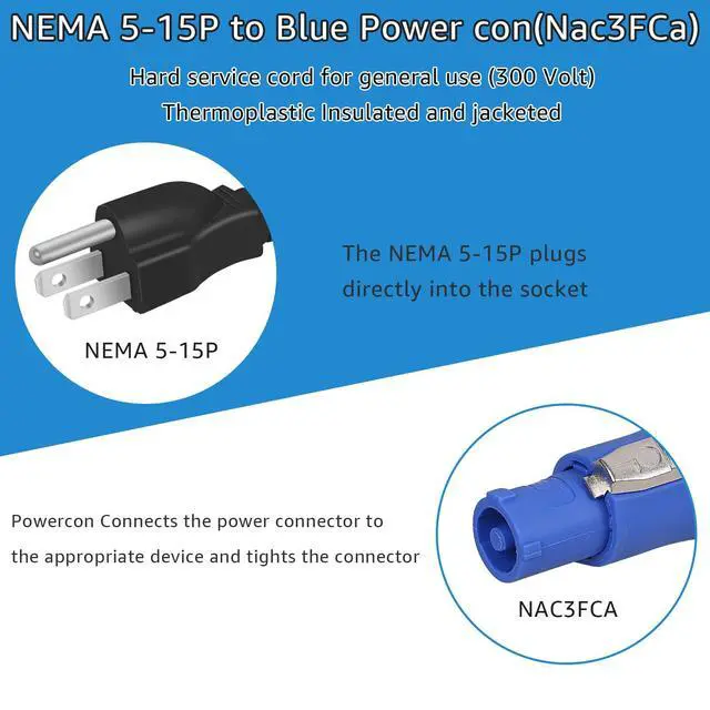 Alt view image 3 of 7 - 3-Prong NEMA 5-15P to PowerCON Cable 20A 3 Pin PowerCon Input Connector to NEMA 5-15P Connector Cord 16AWG for Outdoor Stage Light LED Screen-3.05M/10FT