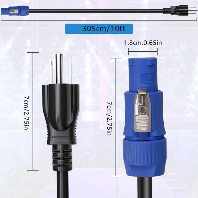 Alt view image 5 of 7 - 3-Prong NEMA 5-15P to PowerCON Cable 20A 3 Pin PowerCon Input Connector to NEMA 5-15P Connector Cord 16AWG for Outdoor Stage Light LED Screen-3.05M/10FT