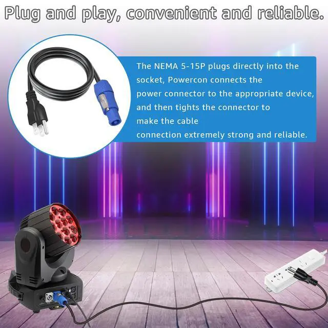 Alt view image 6 of 7 - 3-Prong NEMA 5-15P to PowerCON Cable 20A 3 Pin PowerCon Input Connector to NEMA 5-15P Connector Cord 16AWG for Outdoor Stage Light LED Screen-3.05M/10FT