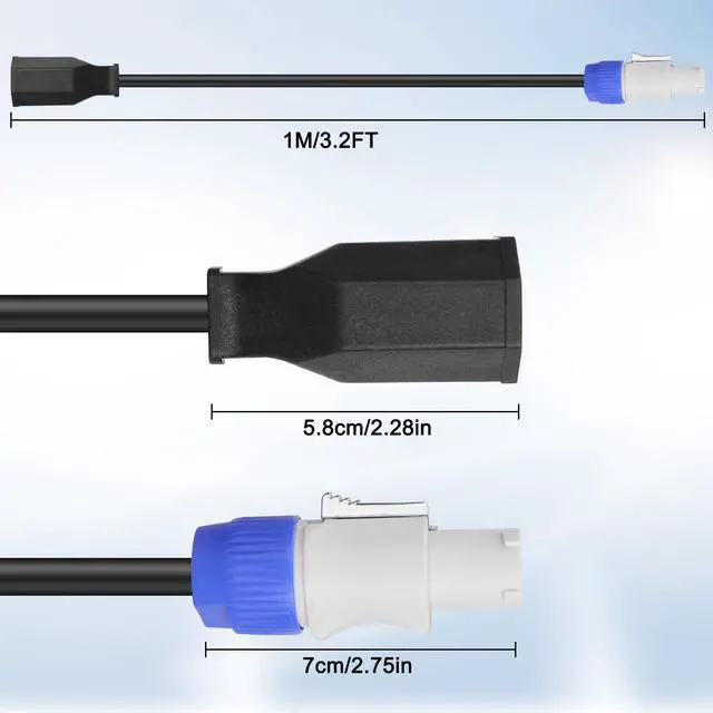 Alt view image 2 of 7 - 3-Prong NEMA 5-15R to PowerCon Power Cable Cord 15A 125V 3 Pin PowerCon Output Male Connector to NEMA 5-15R Female Extension Power Wire 16AWG for Outdoor Stage Light LED Screen-1M/3.2FT