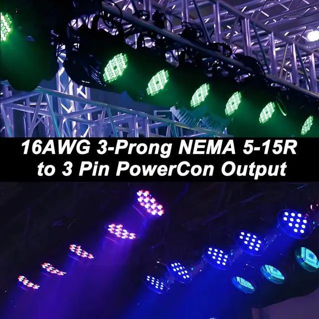 Alt view image 6 of 7 - 3-Prong NEMA 5-15R to PowerCon Power Cable Cord 15A 125V 3 Pin PowerCon Output Male Connector to NEMA 5-15R Female Extension Power Wire 16AWG for Outdoor Stage Light LED Screen-1M/3.2FT