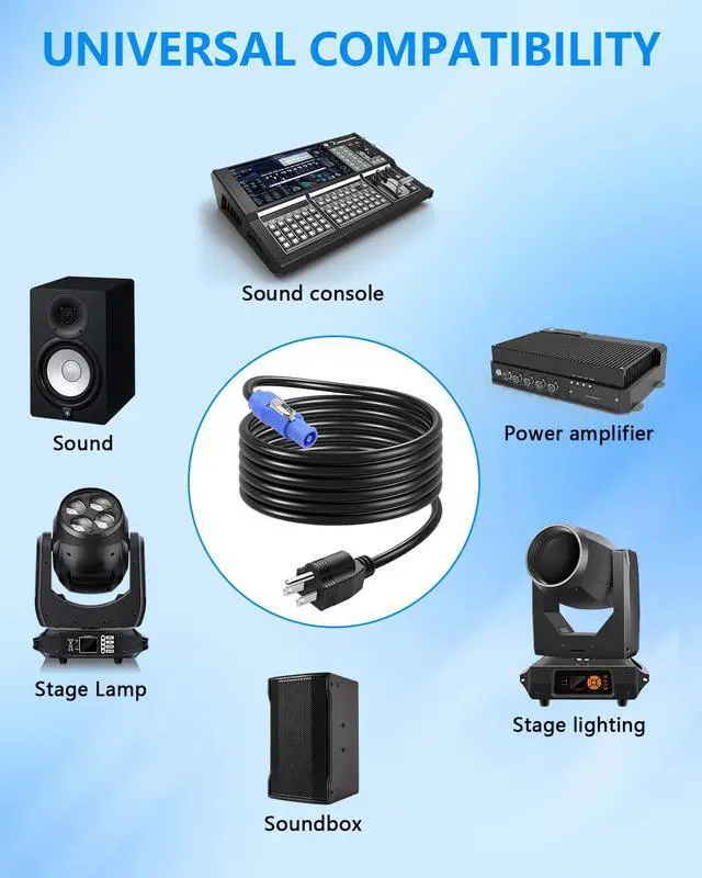 Alt view image 5 of 7 - 3-Prong NEMA 5-15P to PowerCON AC Power Cable 20A 16AWG NEMA 5-15P Male to 3 Pin PowerCon Male Connector for Outdoor Stage Light Series LED Screen - 2M / 6.6FT (2M / 6.6FT)