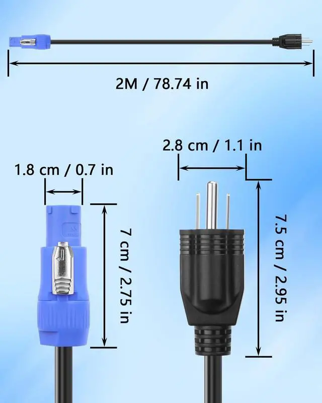 Alt view image 7 of 7 - 3-Prong NEMA 5-15P to PowerCON AC Power Cable 20A 16AWG NEMA 5-15P Male to 3 Pin PowerCon Male Connector for Outdoor Stage Light Series LED Screen - 2M / 6.6FT (2M / 6.6FT)