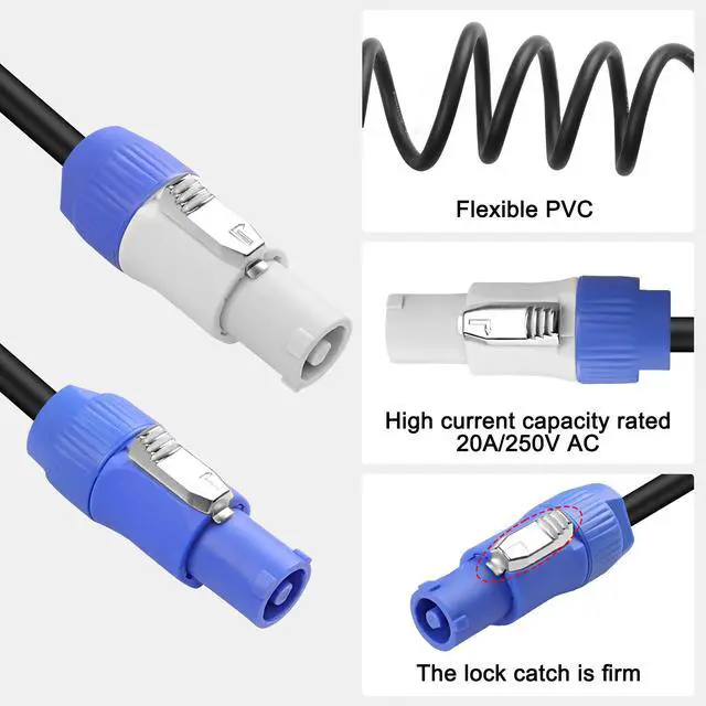 Alt view image 2 of 7 - PowerCon Cable Power Extension Cord Professional AC 16AWG 3 PIN Male to Male Blue in to Gray Out Power Connector for LED Screen Beam Moving Head Light,Stage Light,Speaker (3.28FT)