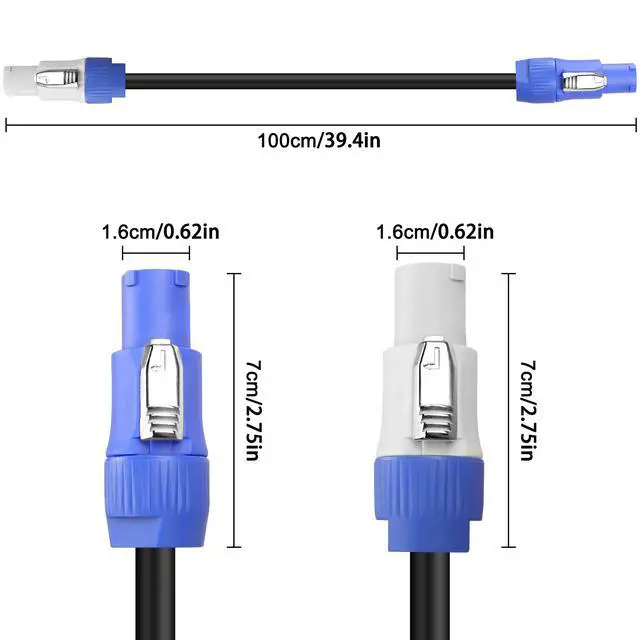 Alt view image 6 of 7 - PowerCon Cable Power Extension Cord Professional AC 16AWG 3 PIN Male to Male Blue in to Gray Out Power Connector for LED Screen Beam Moving Head Light,Stage Light,Speaker (3.28FT)