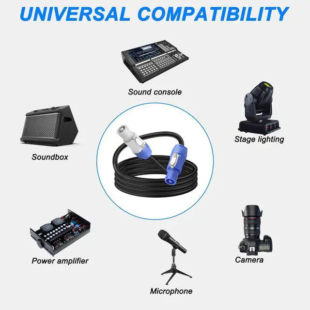 Alt view image 4 of 7 - PowerCon Cable Power Extension Cord Professional AC 16AWG 3 PIN Male to Male Blue in to Gray Out Power Connector for LED Screen Beam Moving Head Light,Stage Light,Speaker (3.28FT)