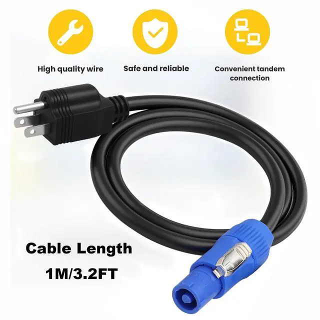 Alt view image 5 of 7 - 16AWG 3-Prong NEMA 5-15P to PowerCON Cable 15A 3 Pin PowerCon Input to NEMA 5-15P Male Connector Extension Power Cord for Outdoor Stage Light LED Screen (1M/3.2FT)