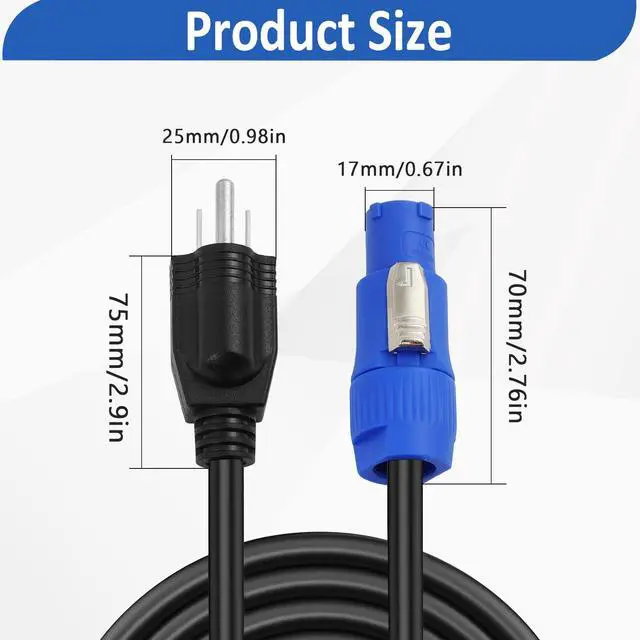 Alt view image 6 of 7 - 16AWG 3-Prong NEMA 5-15P to PowerCON Cable 15A 3 Pin PowerCon Input to NEMA 5-15P Male Connector Extension Power Cord for Outdoor Stage Light LED Screen (1M/3.2FT)