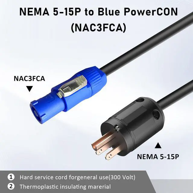 Alt view image 3 of 7 - 12AWG PowerCON Cable, NEMA 5-15p to PowerCON Connector, AC Power Cable 20A 3 Pin Input Male Connector Extension Wire for Outdoor Stage Light LED Screen (6FT)