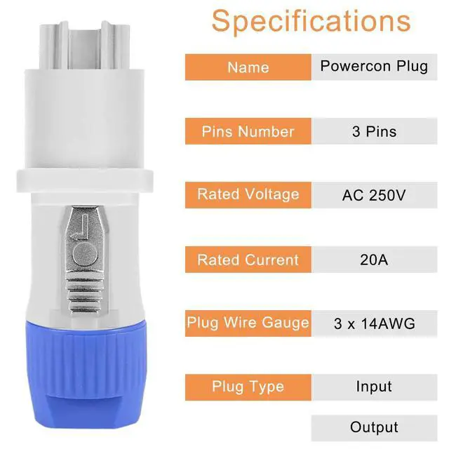 Alt view image 2 of 7 - for Powercon Connector 3 Pin Male Panel Mount Female for Neutrik Power Cable, AC 250V 20A Plug Jack Adapter for Stage Light LED Screen Audio Equipment, 8 Pcs
