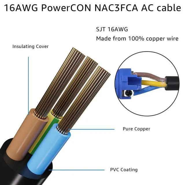 Alt view image 3 of 7 - 3-Prong NEMA 5-15P to PowerCON Cable 20A 3 Pin PowerCon Input Connector to NEMA 5-15P Connector Cord for Outdoor Stage Light LED Screen- 3M/9.8FT