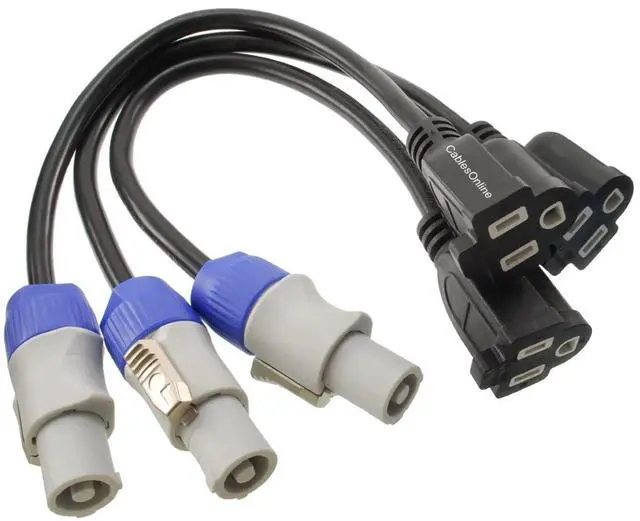 Main image of , 3-Pack 1ft. 16AWG Stage Lighting Fixture Gray-Blue Power-Out Connector to 3-Prong NEMA 5-15R Female Power Adapter Cable, PC-KB601-3