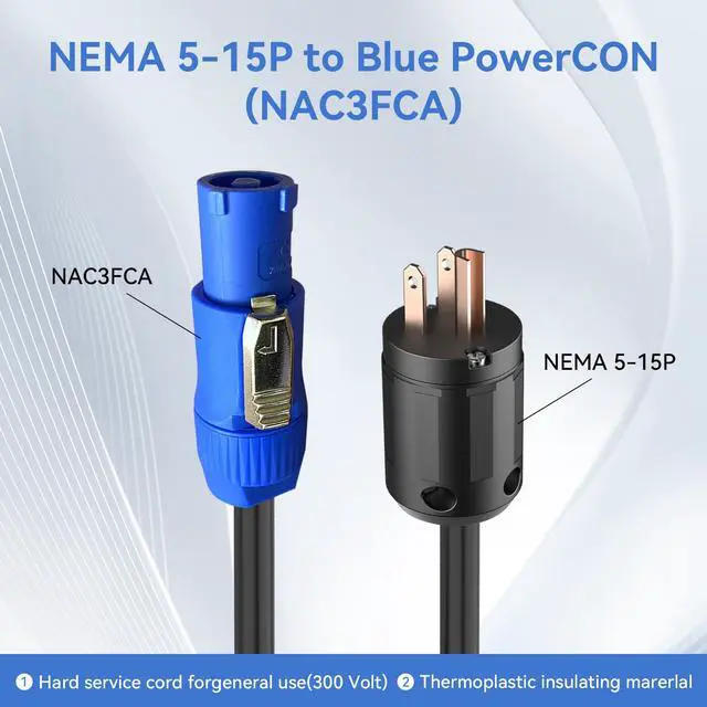 Alt view image 3 of 7 - 11AWG PowerCON Cable,NEMA 5-15p to PowerCON Connector,PowerCON Power Cable 20A 3 Pin PowerCon Input Male Connector Extension Power Wire for Outdoor Stage Light LED Screen-10FT