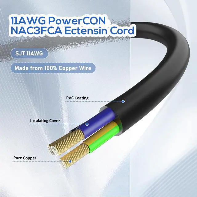Alt view image 4 of 7 - 11AWG PowerCON Cable,NEMA 5-15p to PowerCON Connector,PowerCON Power Cable 20A 3 Pin PowerCon Input Male Connector Extension Power Wire for Outdoor Stage Light LED Screen-10FT