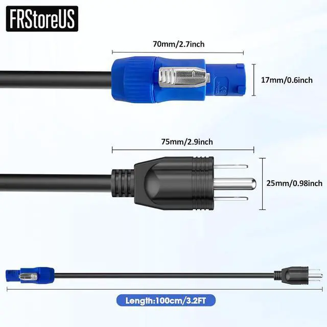 Alt view image 3 of 5 - 3-Prong NEMA 5-15P to PowerCON AC Power, 20A 3-Pin Male Connector to NEMA 5-15P Plug, 16AWG Heavy Duty Power Cable for Outdoor Stage Lighting, LED Screen, DJ Equipment - 1M/3.2FT