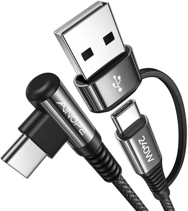 Main image of 240W Long USB C Cable Multi 4 in 1 Charging Cable Fast Charging C Type Charger Fast Charge USB to USB C,Right Angle Fit iPhone 17 16 15 Pro Max iPad Samsung 10FT Black