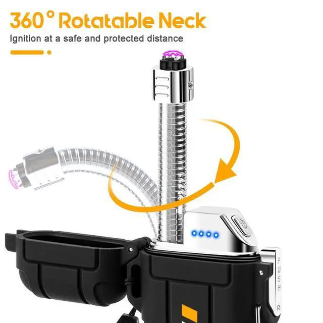 Alt view image 2 of 7 - Electric Dual Arc Lighter USB Rechargeable, Windproof Plasma Lighters with LED Battery Indicator, Waterproof Flashlight Lighter with Whistle Lanyard for Camping, Survival Gear