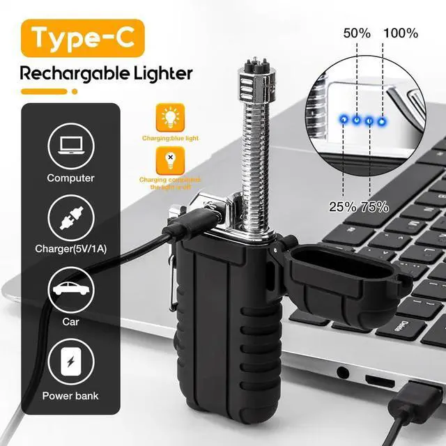 Alt view image 3 of 7 - Electric Dual Arc Lighter USB Rechargeable, Windproof Plasma Lighters with LED Battery Indicator, Waterproof Flashlight Lighter with Whistle Lanyard for Camping, Survival Gear
