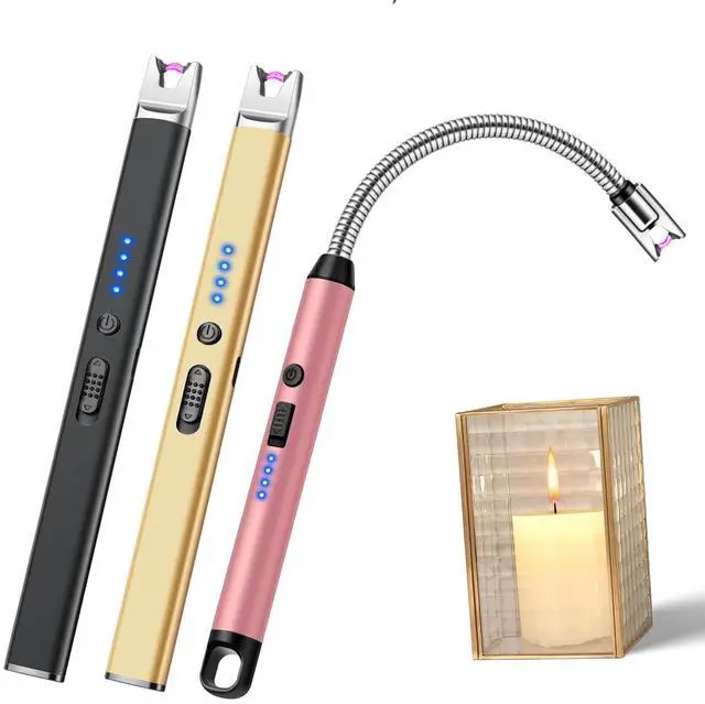Main image of 3 Pack Candle Lighter Electric USB Rechargeable Plasma Arc Lighter with Safety Lock, Windproof Flameless Long Lighters for Candle, Grill, BBQ, Camping, Gas Stoves