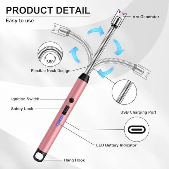 Alt view image 2 of 7 - 3 Pack Candle Lighter Electric USB Rechargeable Plasma Arc Lighter with Safety Lock, Windproof Flameless Long Lighters for Candle, Grill, BBQ, Camping, Gas Stoves