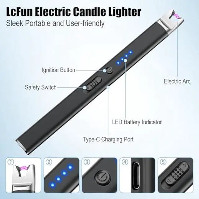 Alt view image 5 of 7 - 3 Pack Candle Lighter Electric USB Rechargeable Plasma Arc Lighter with Safety Lock, Windproof Flameless Long Lighters for Candle, Grill, BBQ, Camping, Gas Stoves
