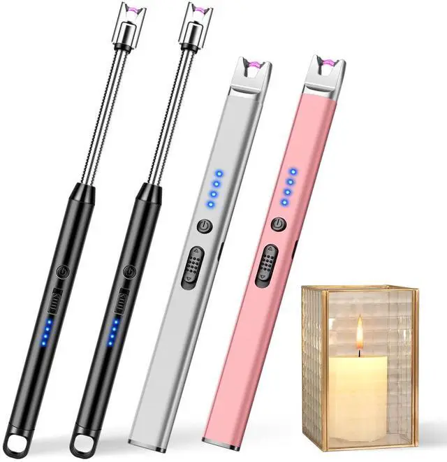 Main image of 2 Pack Candle Lighter with 360° Flexible Neck and 2 Pack Windproof USB C Rechargeable Electric Lighter with Safety Lock