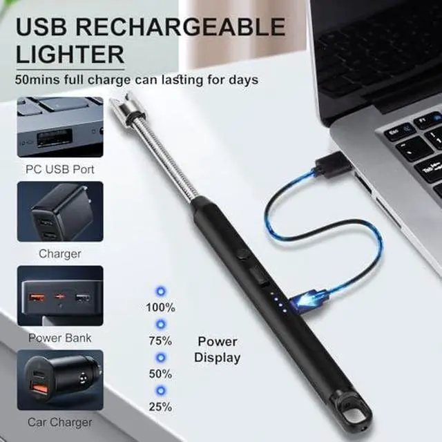 Alt view image 3 of 7 - 2 Pack Candle Lighter with 360° Flexible Neck and 2 Pack Windproof USB C Rechargeable Electric Lighter with Safety Lock