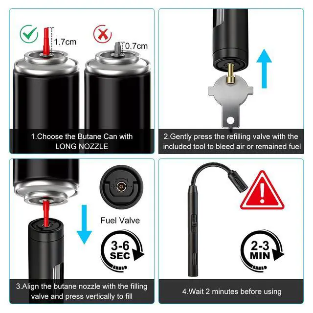 Alt view image 7 of 7 - 2 Pack Refillable Torch Lighter and 1 Butane Lighter with Flexible Long Stem