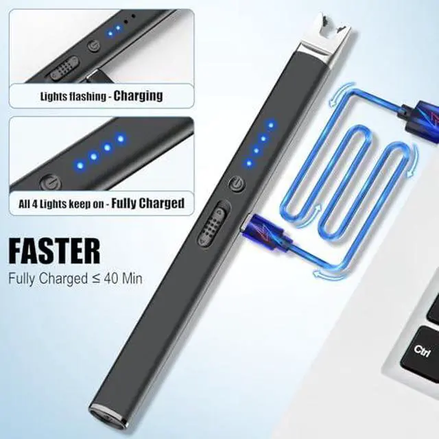 Alt view image 3 of 7 - 4 Pack Candle Lighter Electric USB Rechargeable Arc Lighter with Safety Lock, Windproof Long Butane Torch Lighters for Candles