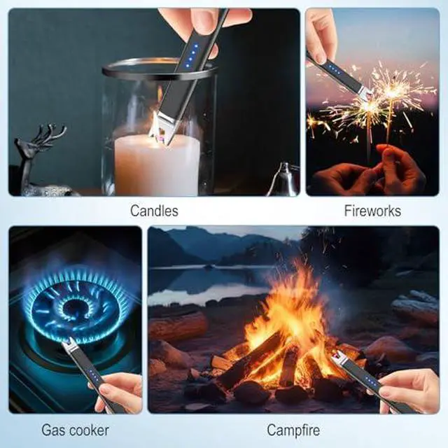Alt view image 4 of 7 - 4 Pack Candle Lighter Electric USB Rechargeable Arc Lighter with Safety Lock, Windproof Long Butane Torch Lighters for Candles